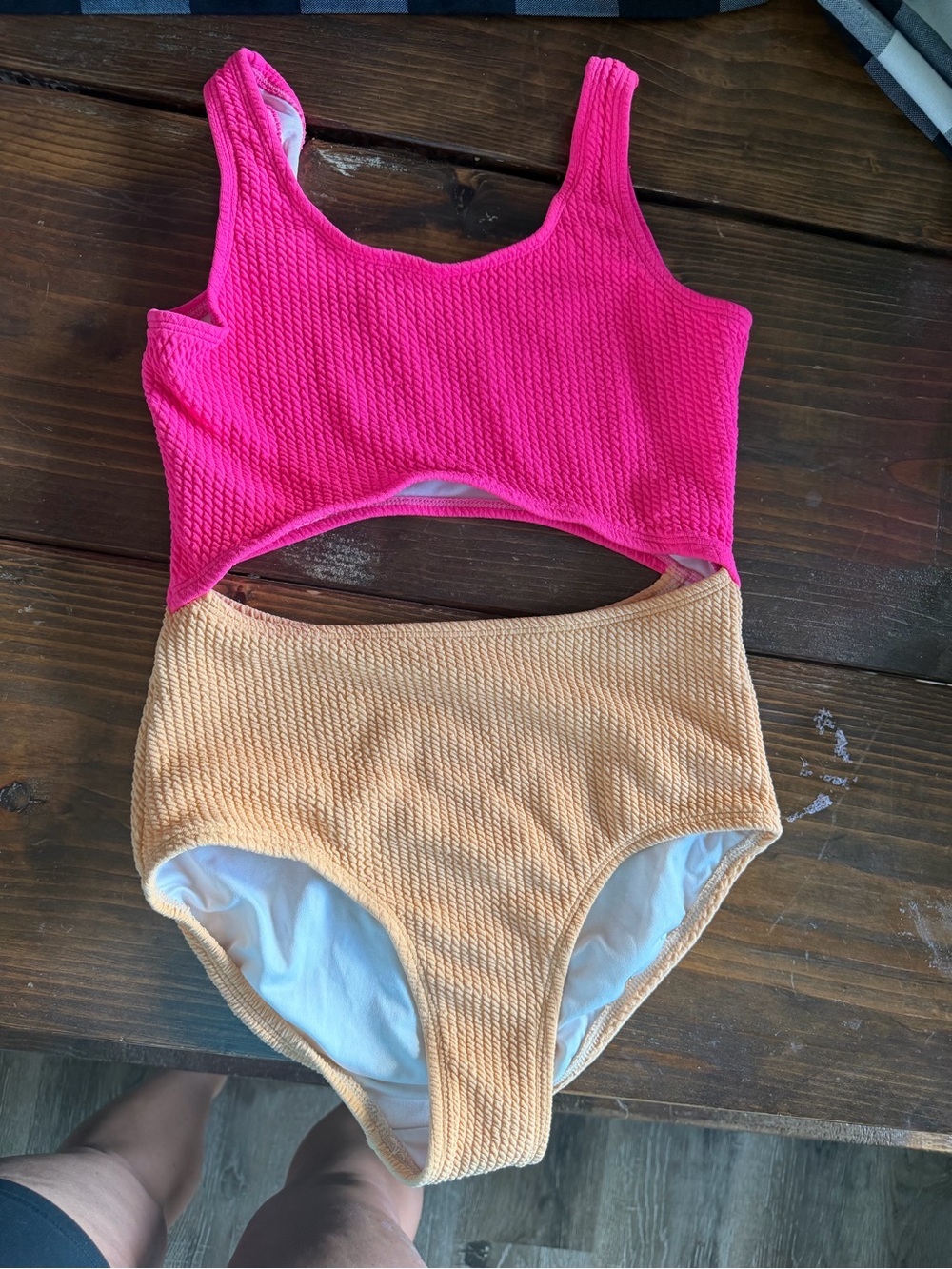 art class Two-Tone Kids One-Piece Swimsuit in Hot Pink and Peach